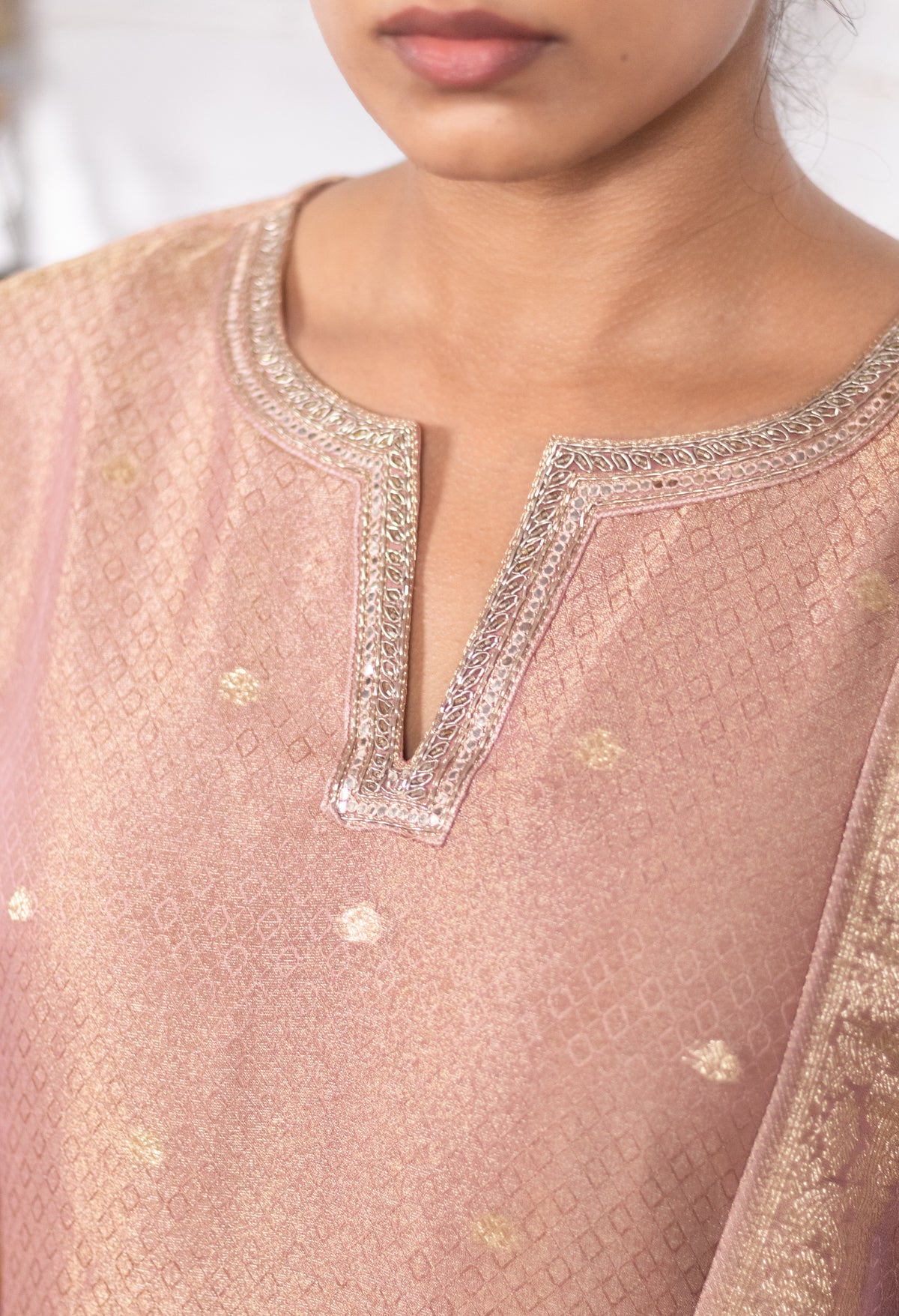 Rose Gold Pink Dola Silk Suit Set