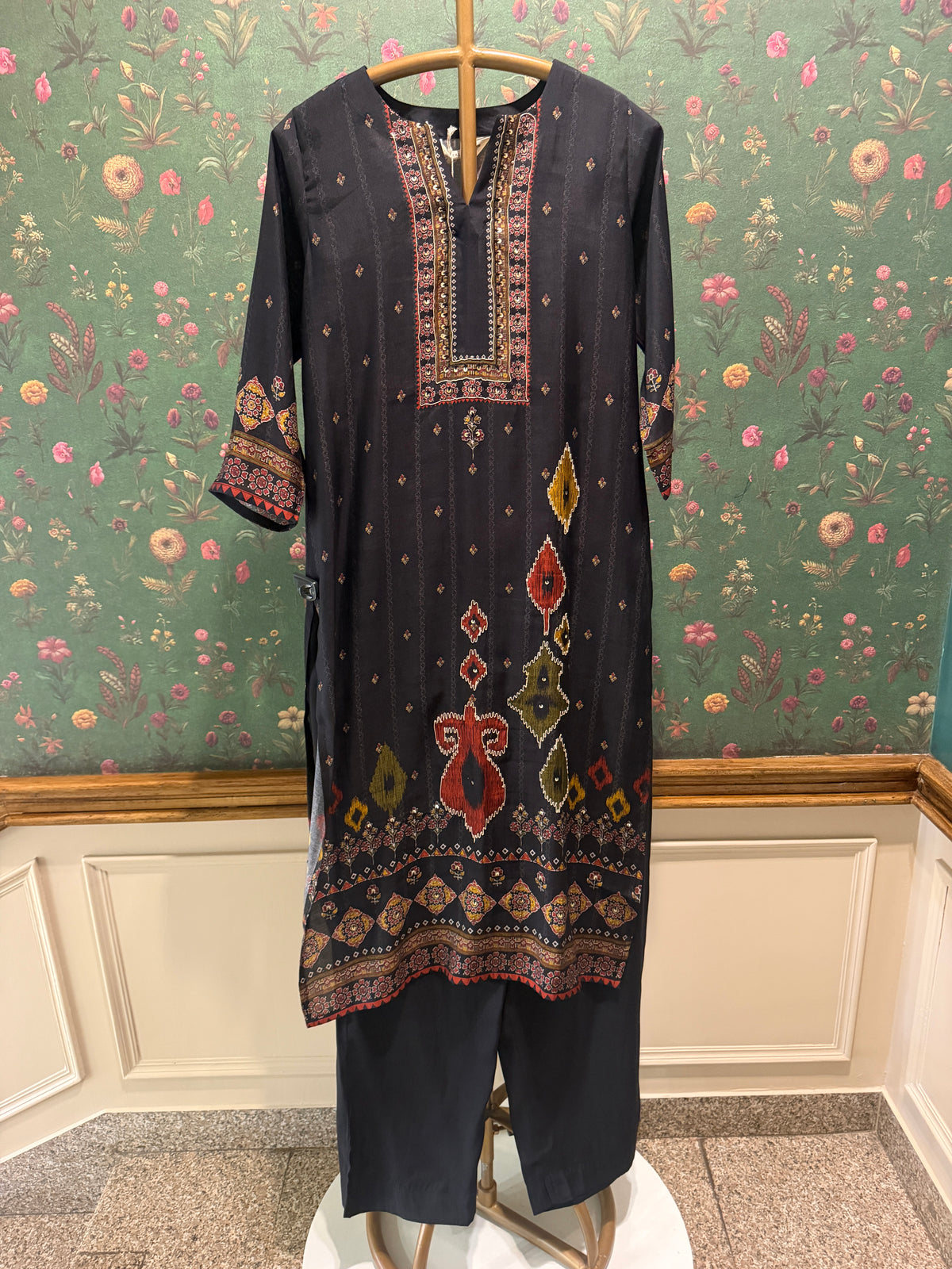 Midnight Black Silk Suit Set