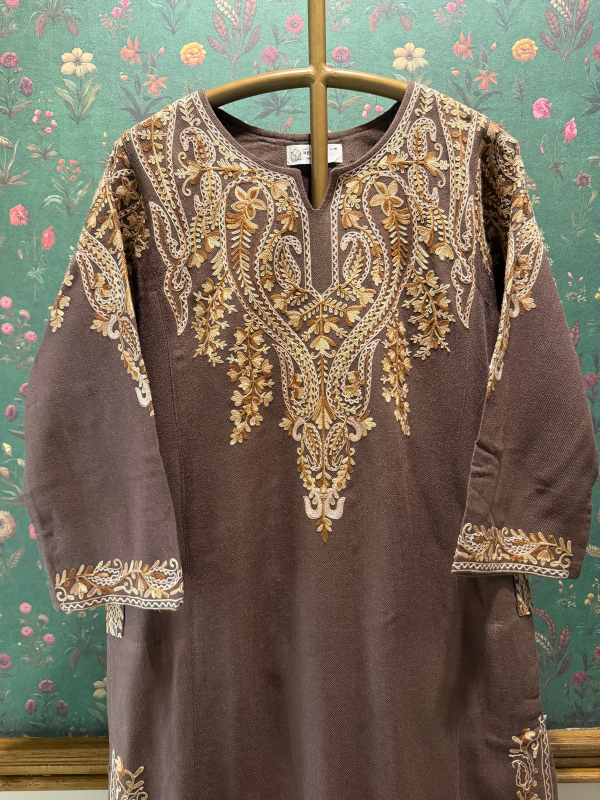 Chocolate Brown Embroidered Woollen Kurta/Co-ord Set