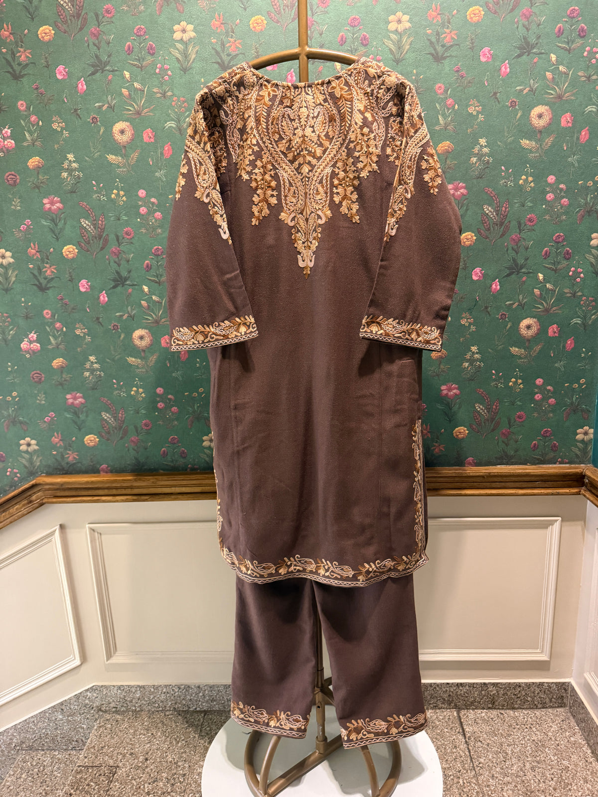 Chocolate Brown Embroidered Woollen Kurta/Co-ord Set