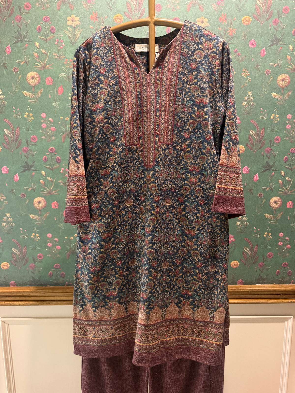 Plum Woollen Floral Kurta Set