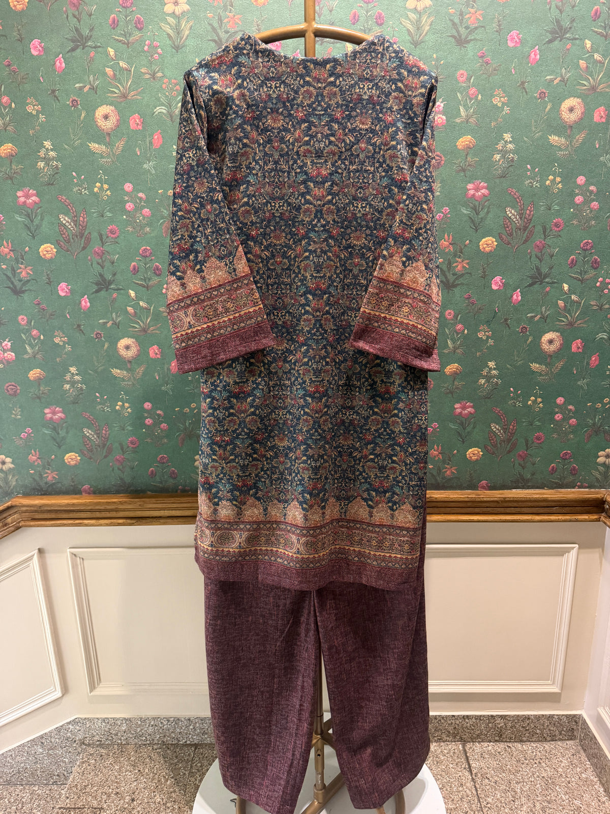 Plum Woollen Floral Kurta Set