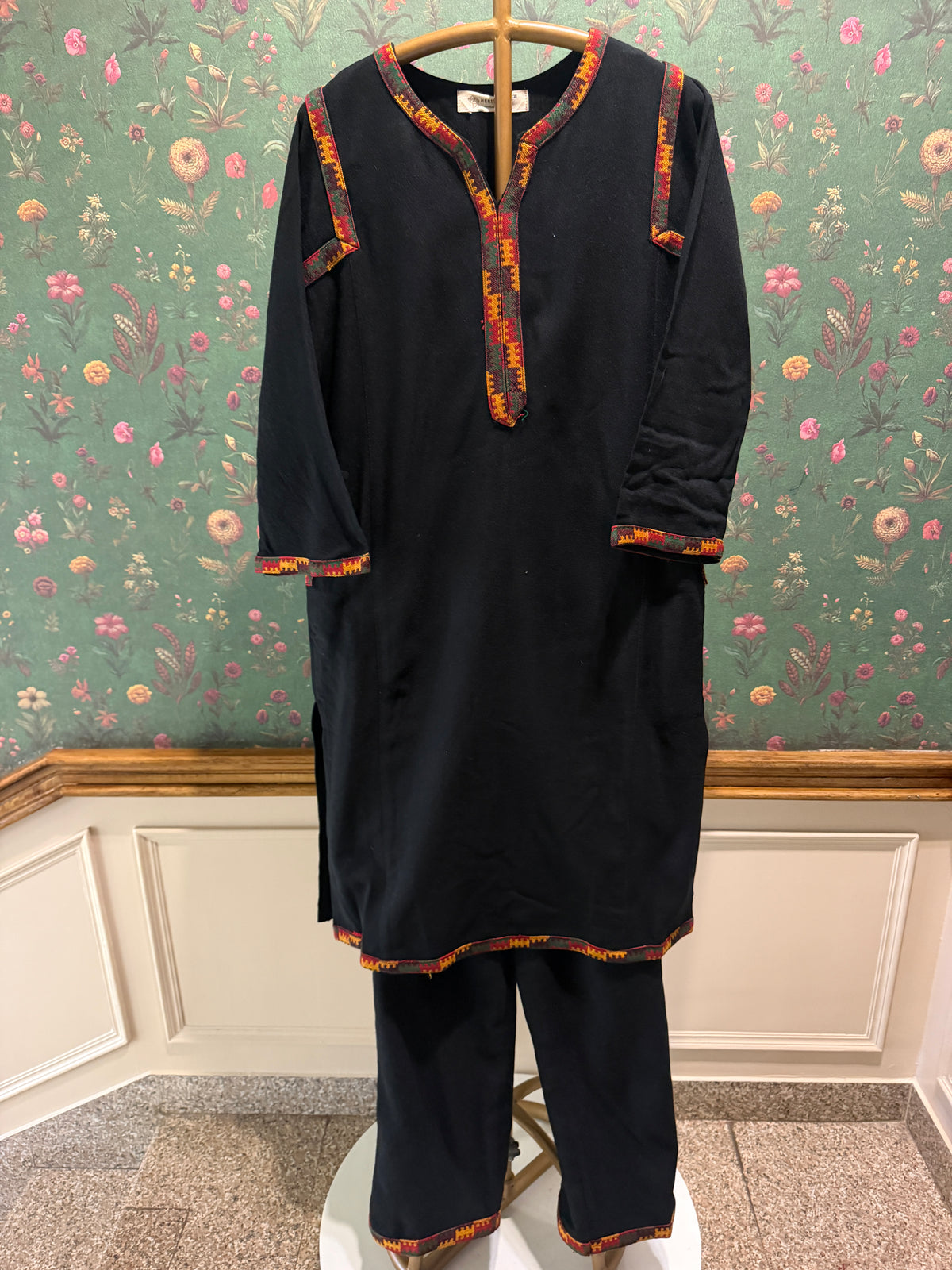 Black Woollen Kurta Set