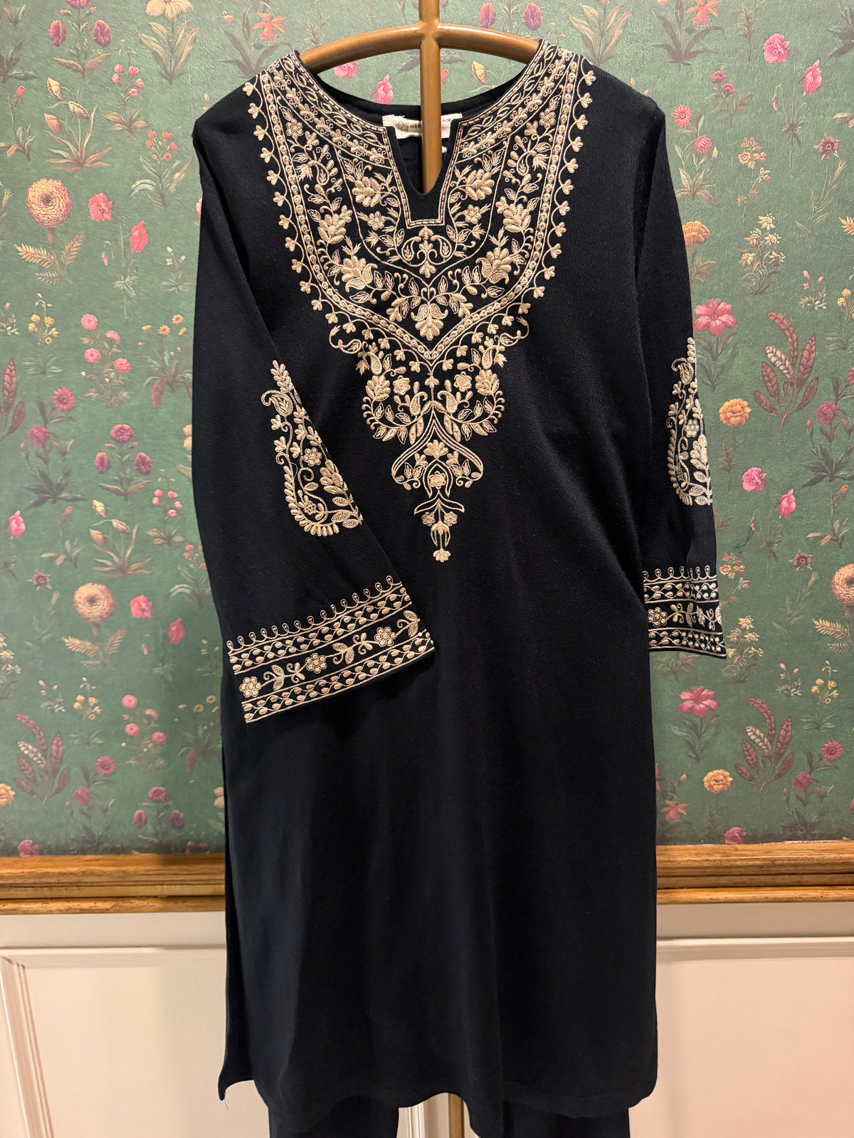 Black Embroidered Woollen Kurta Set