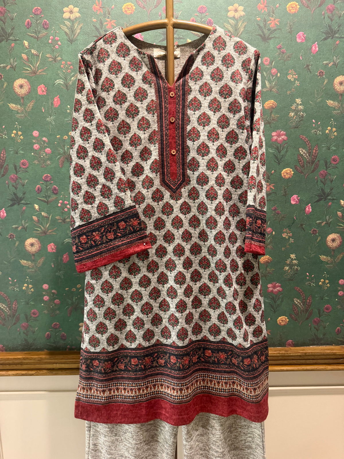 Beige Printed Woollen Kurta/Co-ord Set