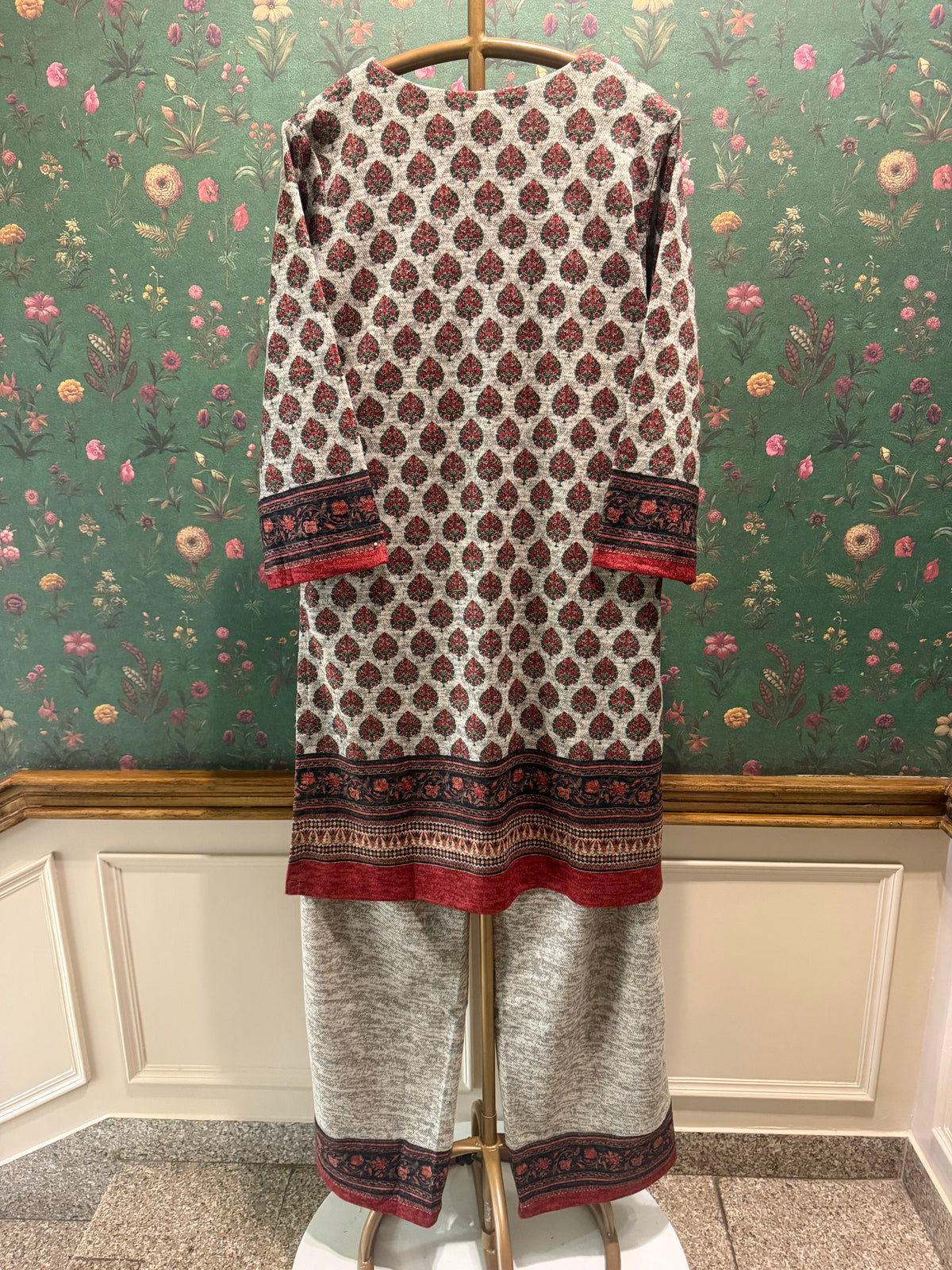 Beige Printed Woollen Kurta/Co-ord Set