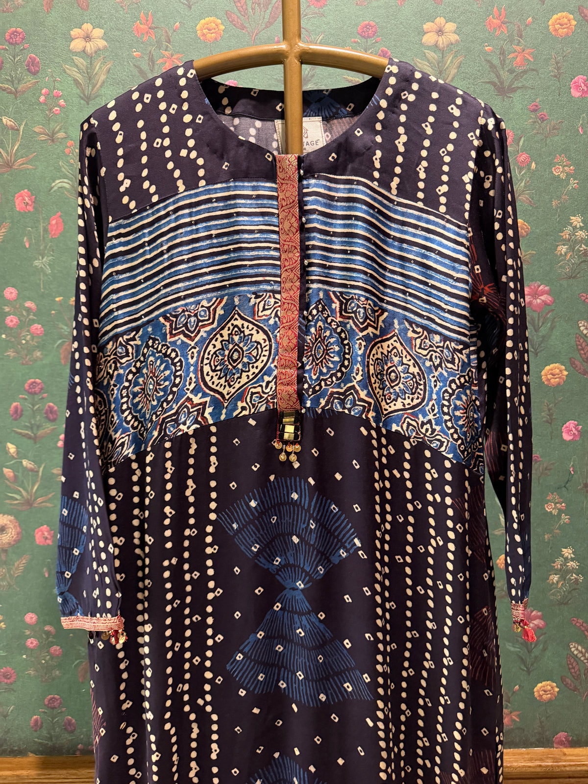 Midnight Blue Gajji Silk Printed Luxe Kurta Set