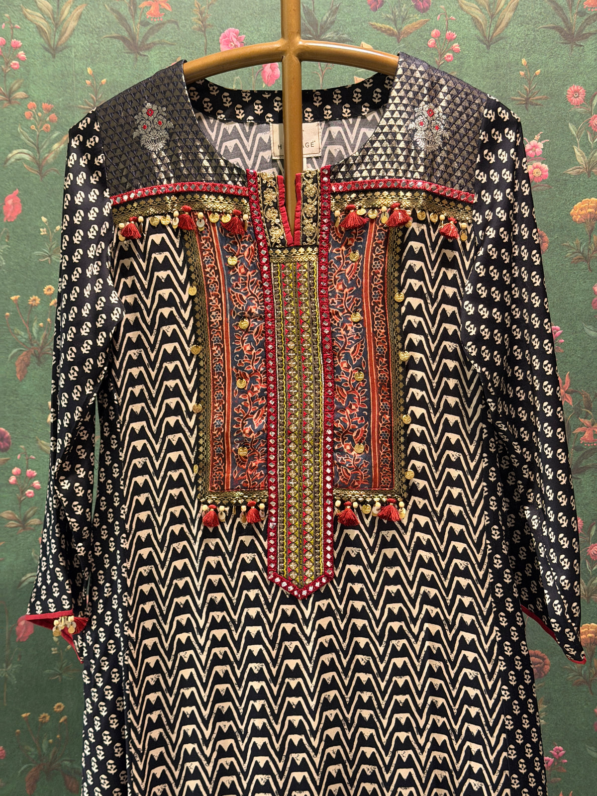 Black Gajji Silk Printed Luxe Kurta Set