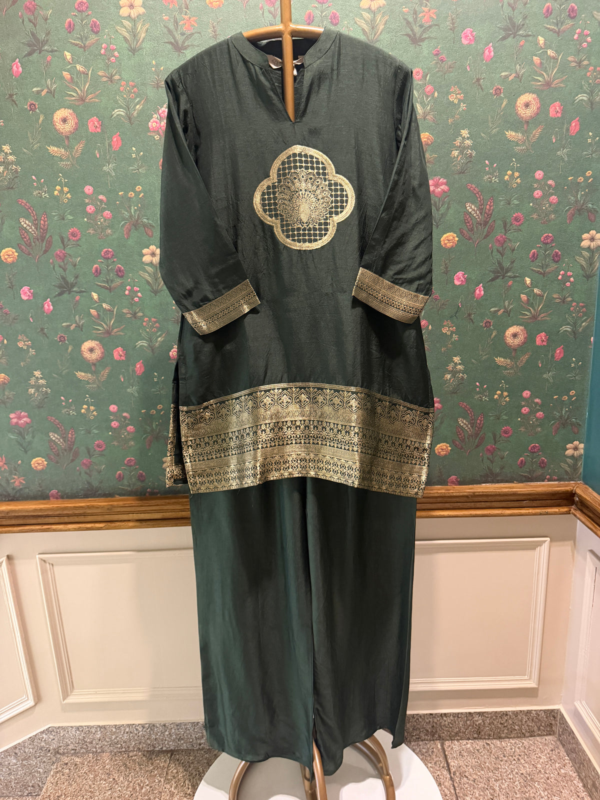 Midnight Olive Green Dola Silk Festive Kurta/Co-ord Set