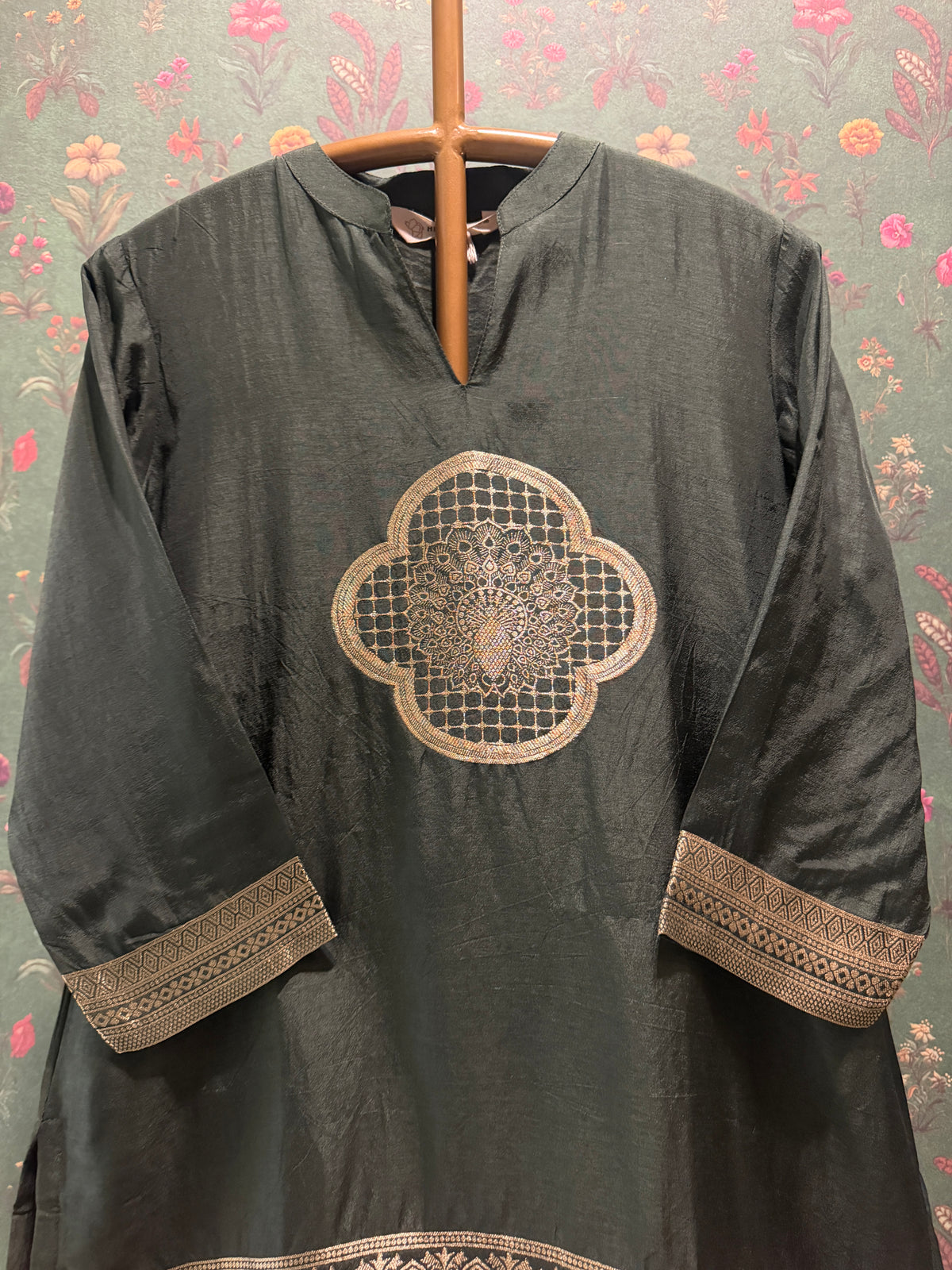 Midnight Olive Green Dola Silk Festive Kurta/Co-ord Set