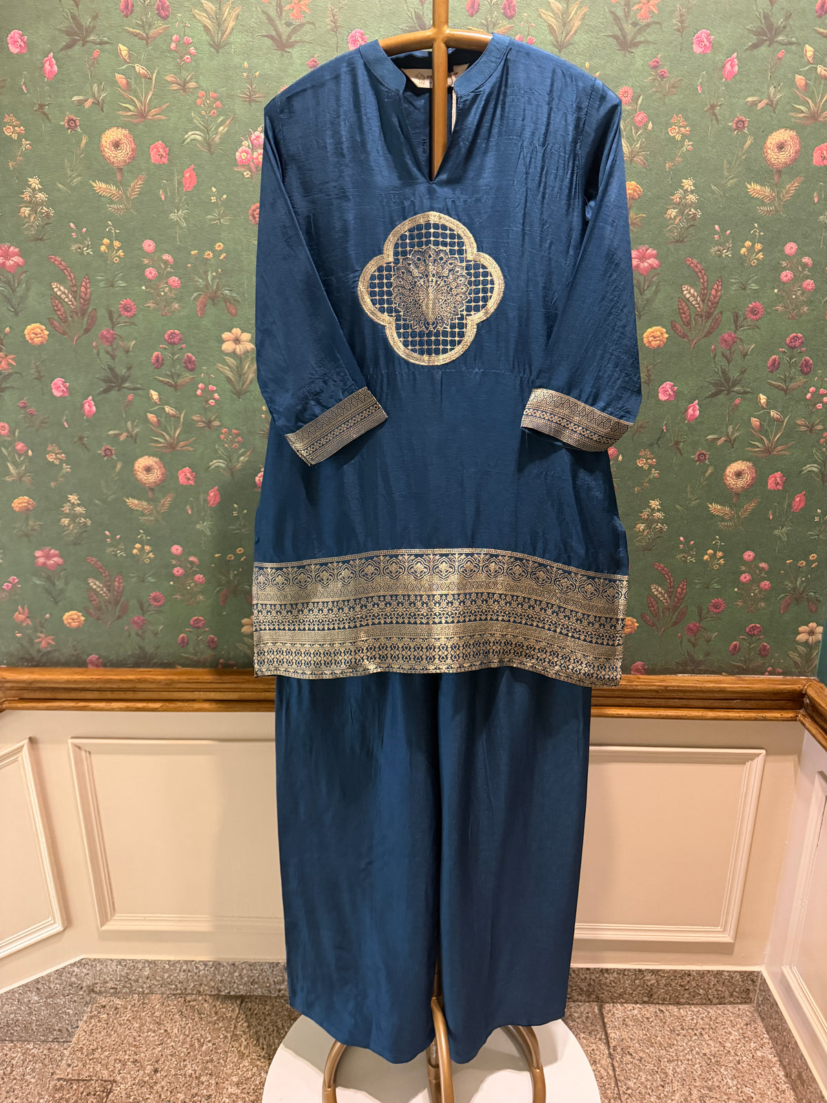 Royal Blue Dola Silk Festive Kurta/Co-ord Set
