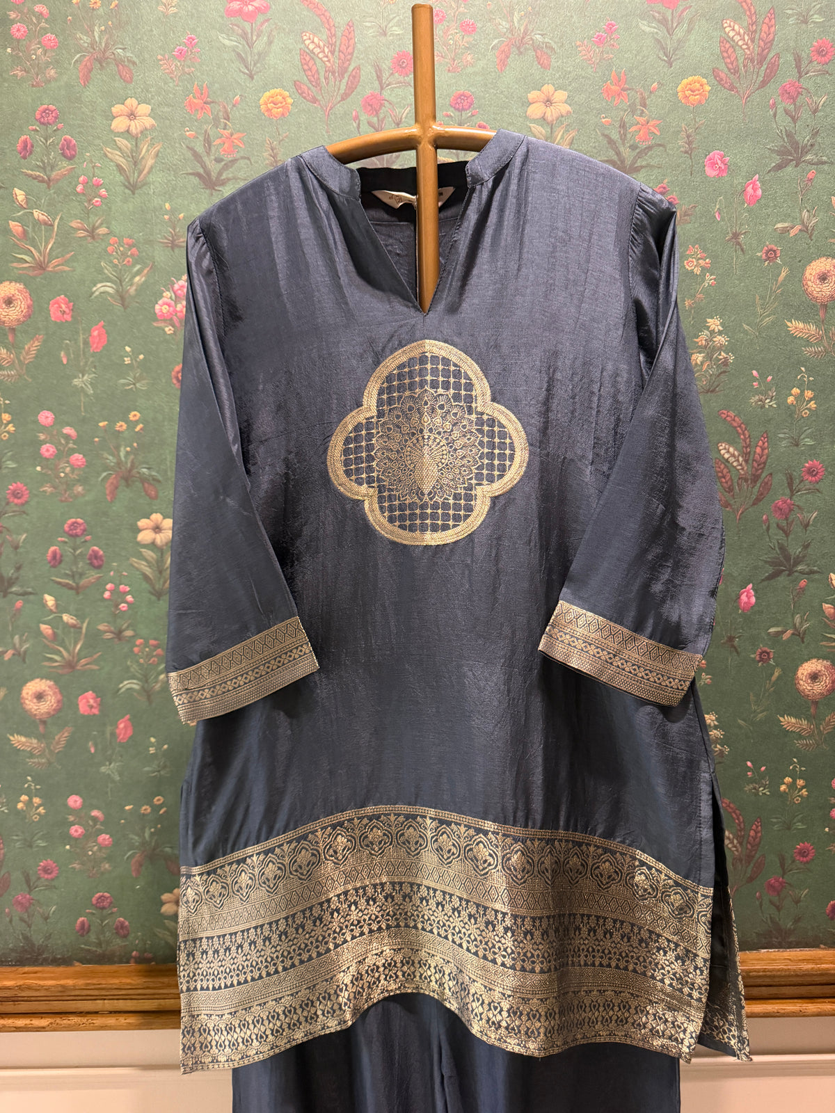 Slate Blue Dola Silk Festive Kurta/Co-ord Set