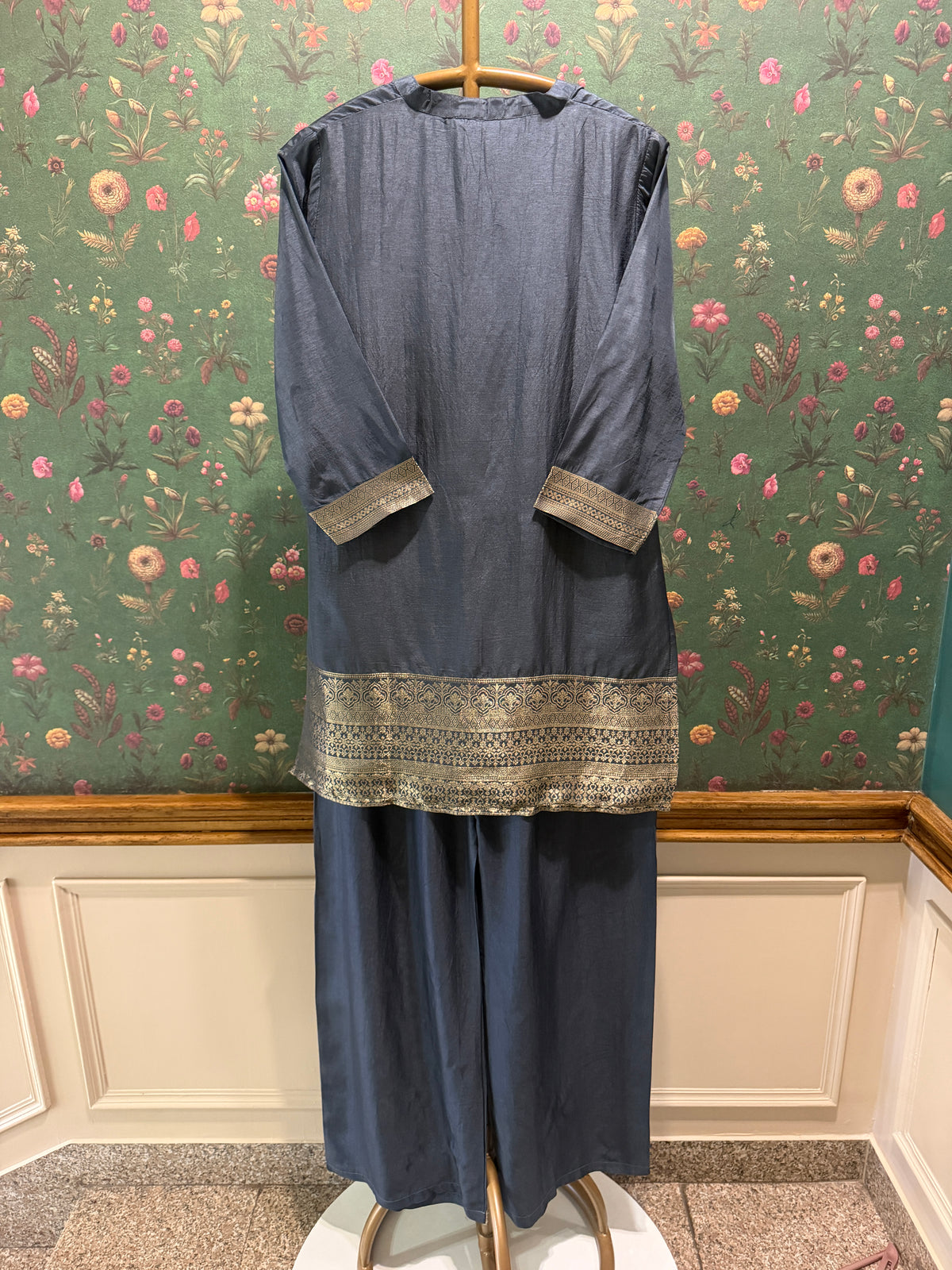 Slate Blue Dola Silk Festive Kurta/Co-ord Set