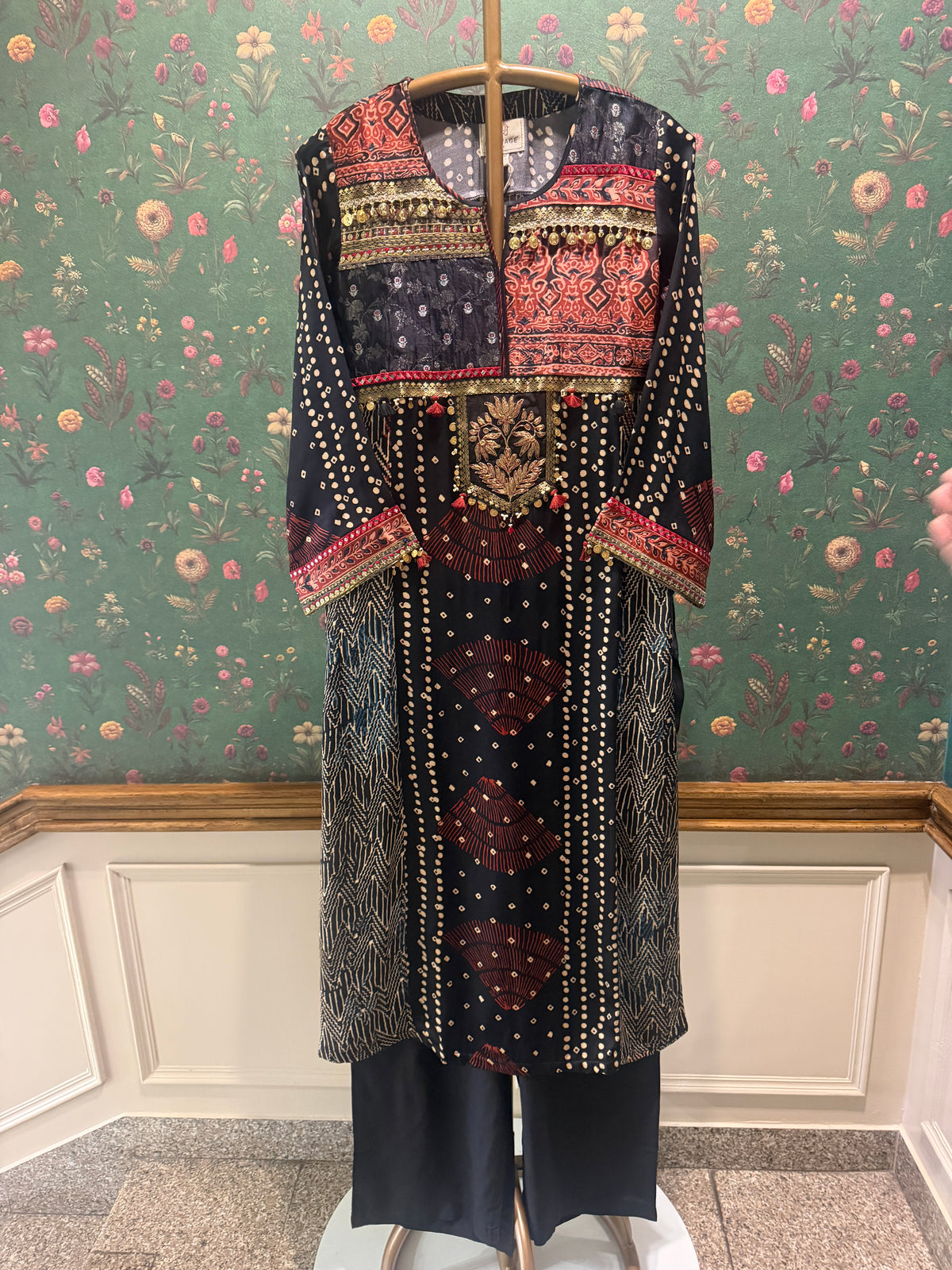 Midnight Blue Gajji Silk Printed Embellished Kurta Set