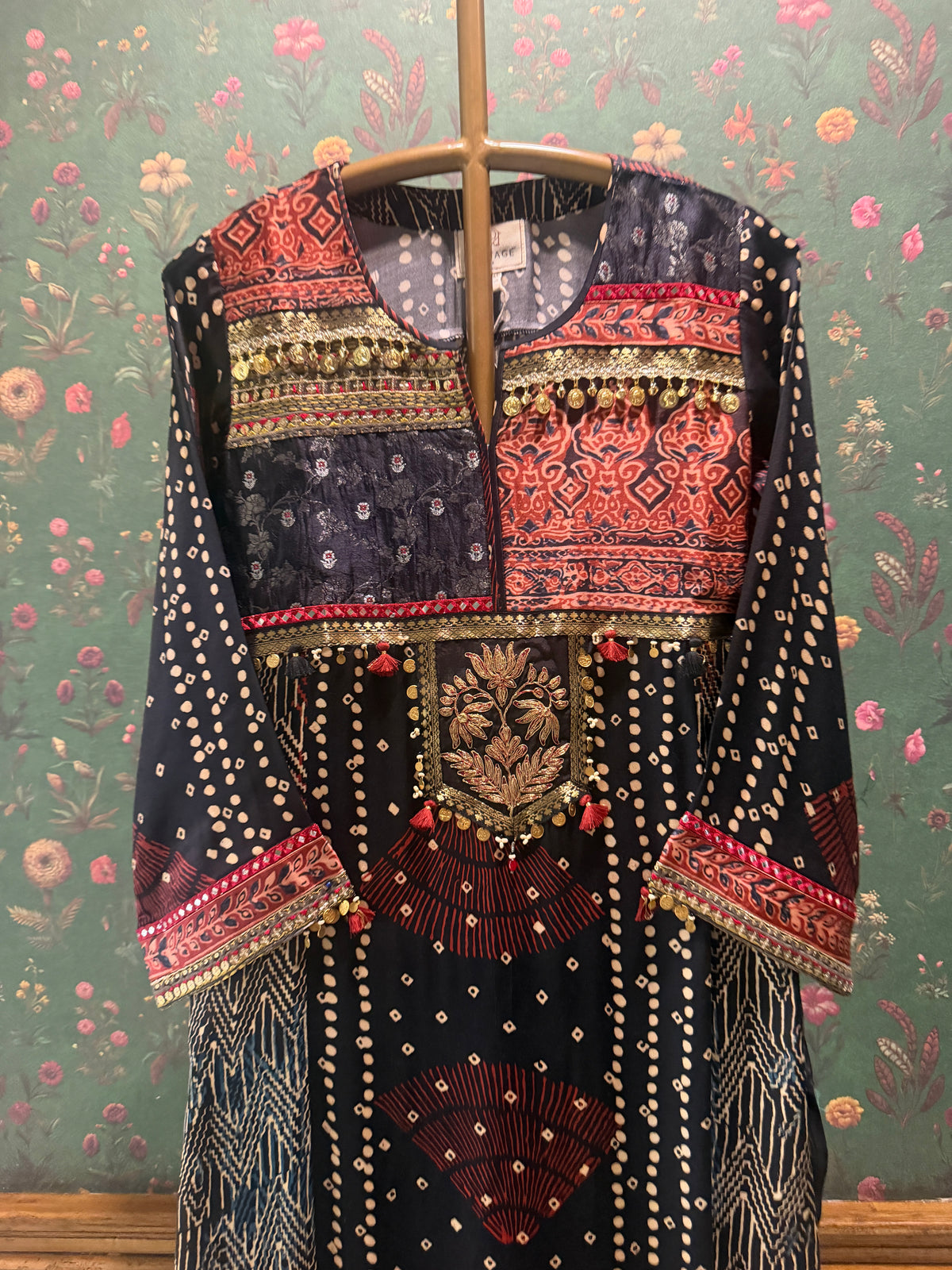 Midnight Blue Gajji Silk Printed Embellished Kurta Set