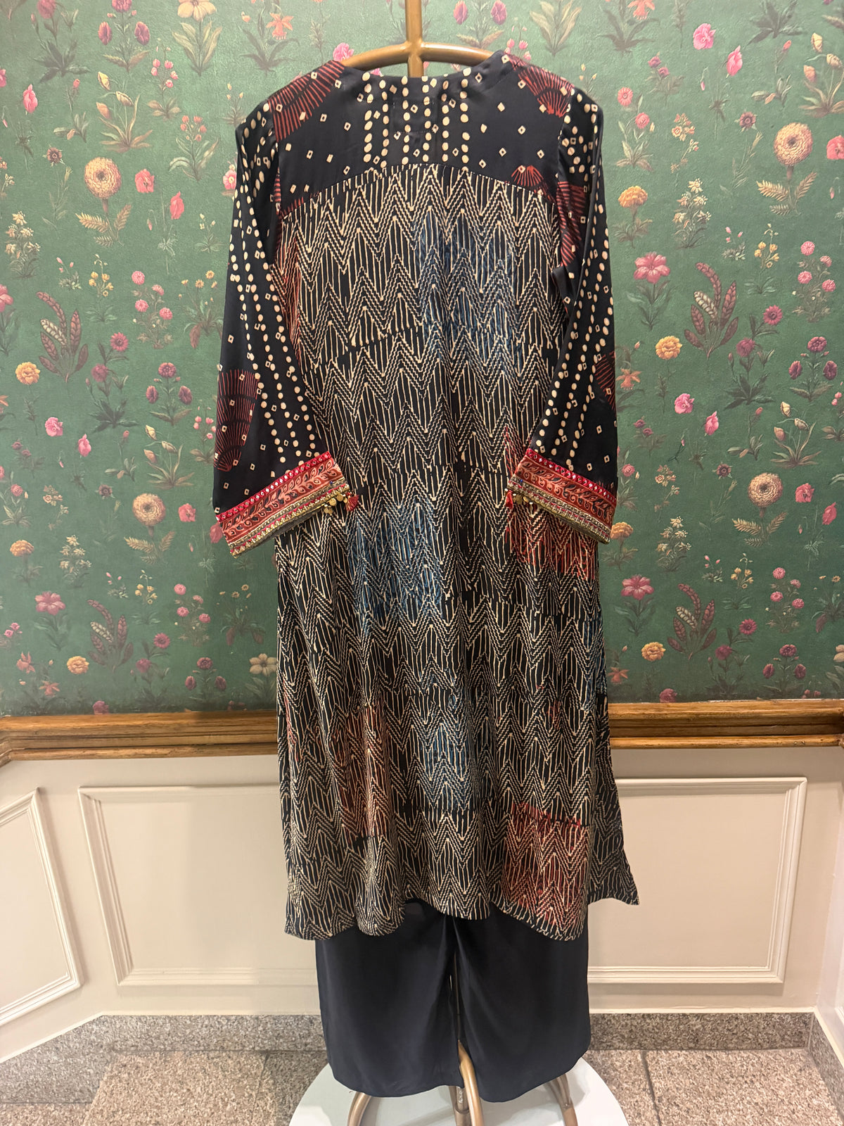Midnight Blue Gajji Silk Printed Embellished Kurta Set