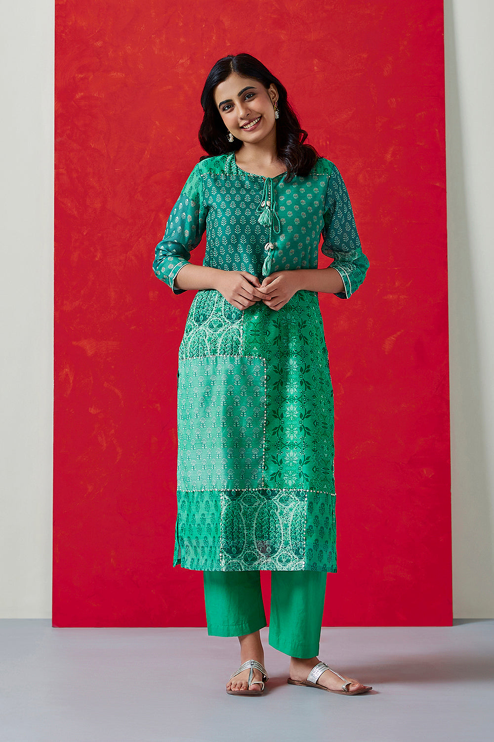 Floral Green Chanderi Suit Set | HER-399