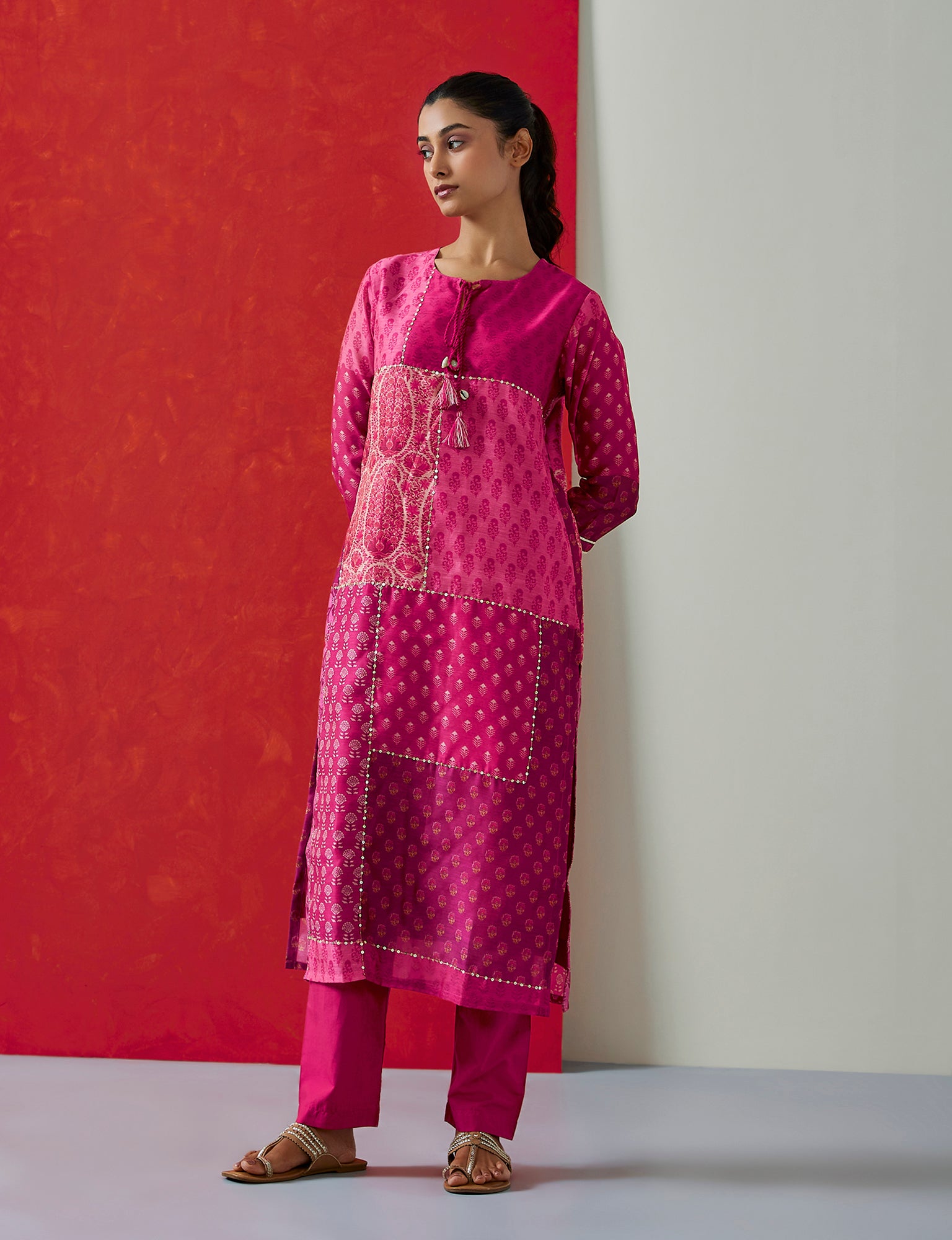 Floral Dark Pink Chanderi Suit Set | HER-399