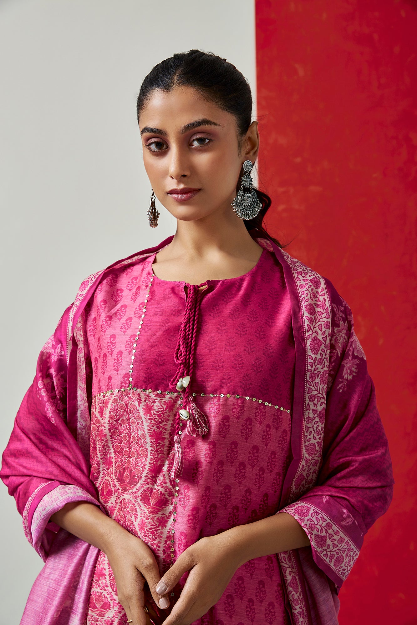 Floral Dark Pink Chanderi Suit Set | HER-399