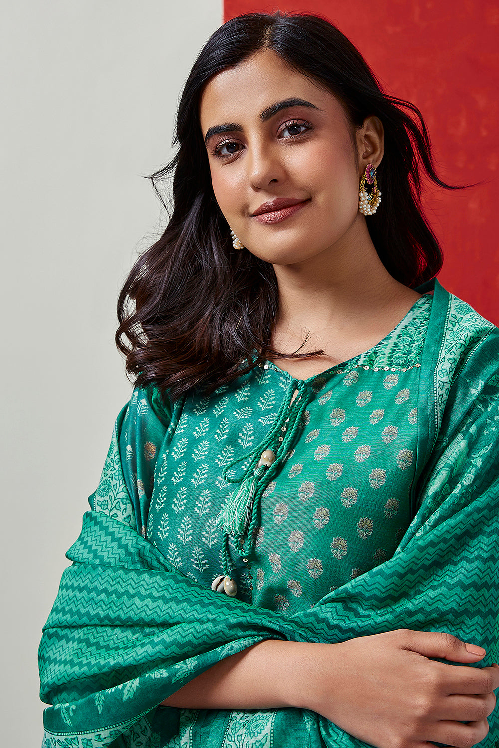 Floral Green Chanderi Suit Set | HER-399