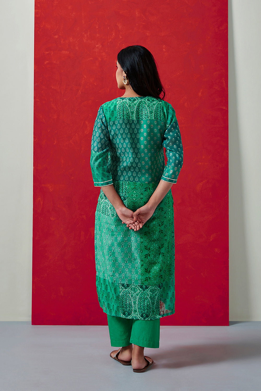 Floral Green Chanderi Suit Set | HER-399