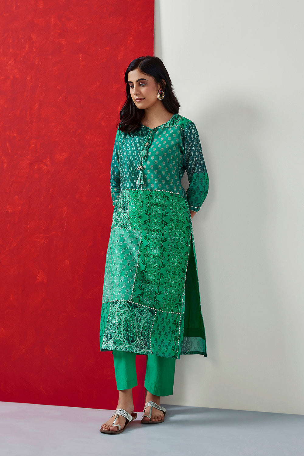 Floral Green Chanderi Suit Set | HER-399