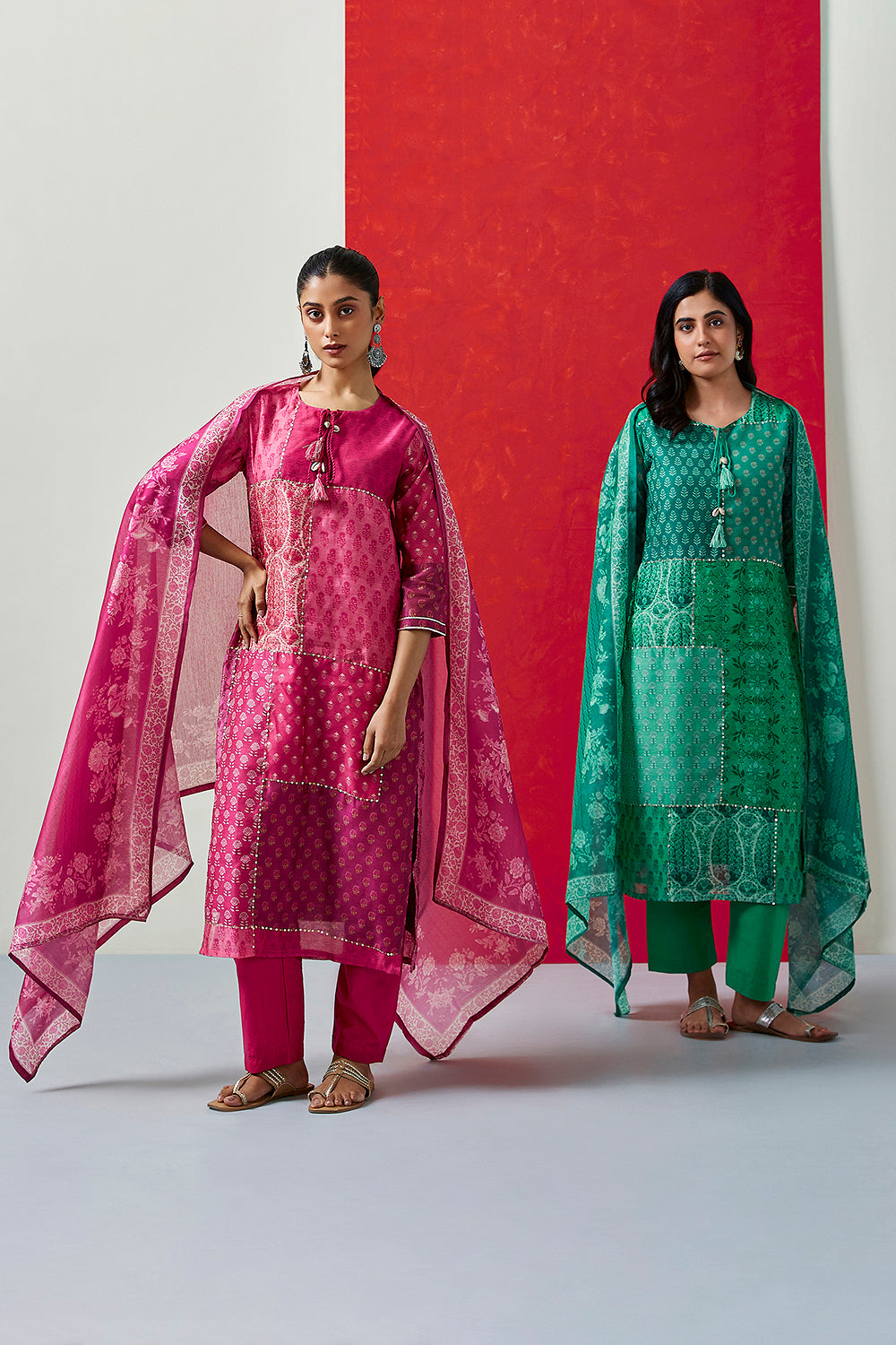 Floral Green Chanderi Suit Set | HER-399