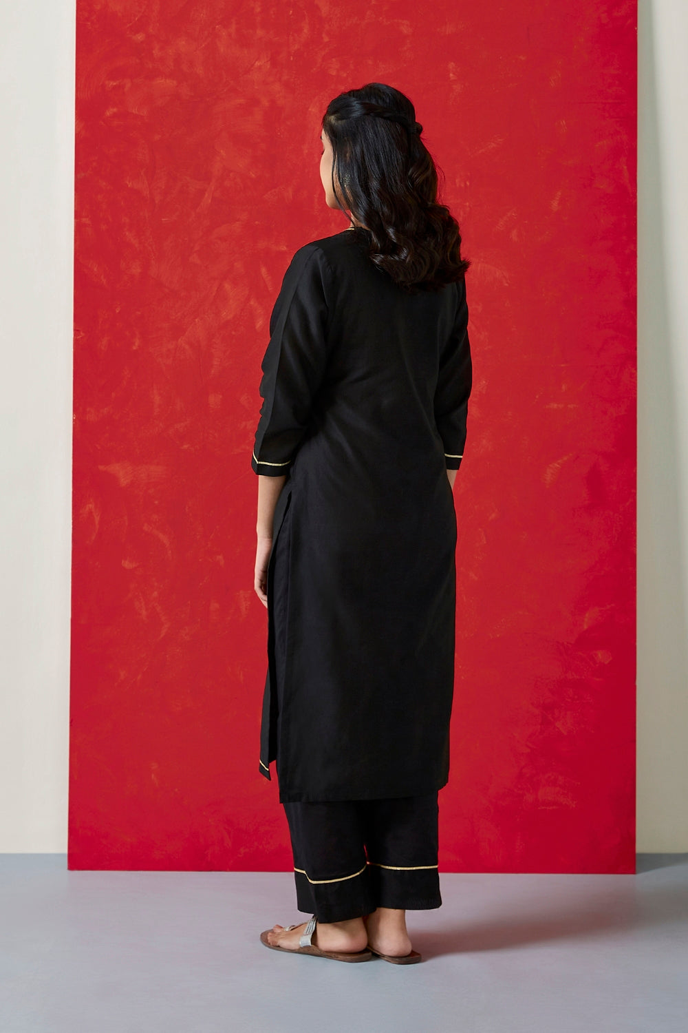 Black Pure Chanderi Suit Set with Handblock Dupatta