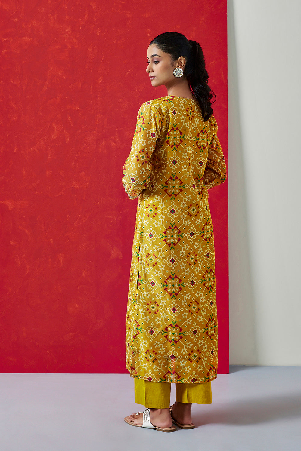 Yellow Chanderi Suit Set (with Pants and Dupatta)