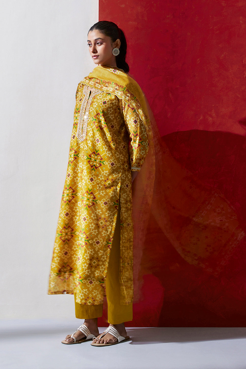 Yellow Chanderi Suit Set (with Pants and Dupatta)