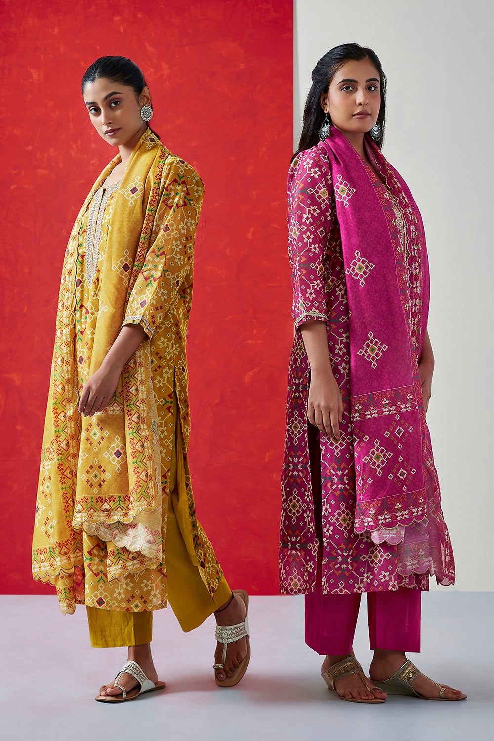 Yellow Chanderi Suit Set (with Pants and Dupatta)