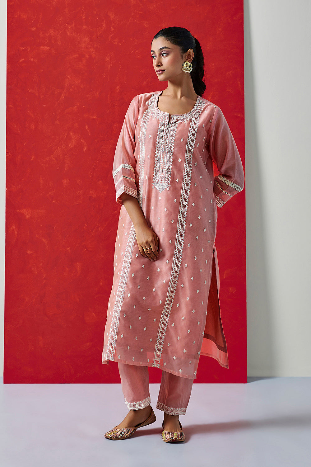 Zariya Pink Embroidered Chanderi Suit Set | HER-388