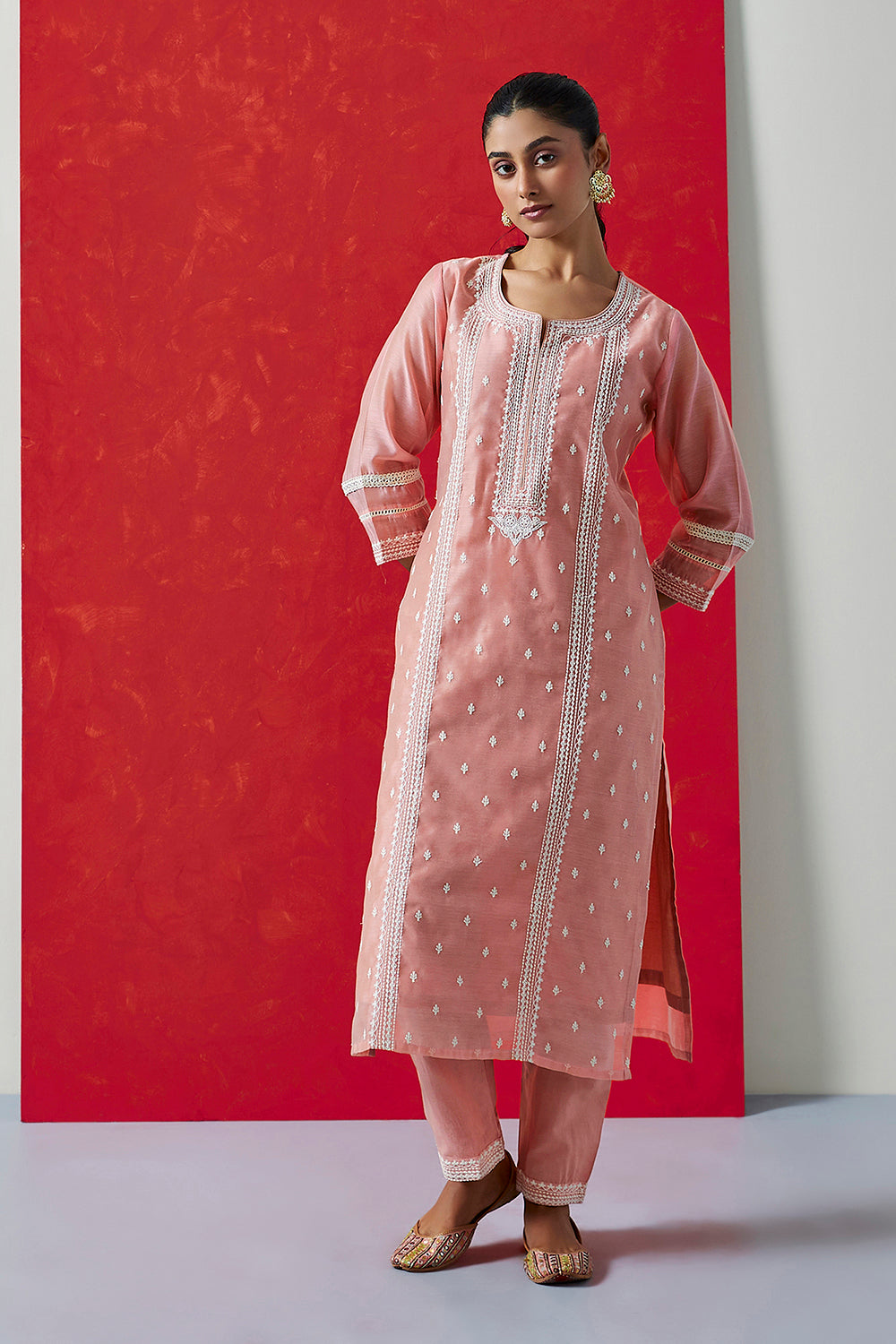 Zariya Pink Embroidered Chanderi Suit Set | HER-388