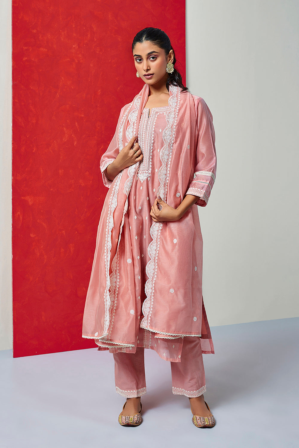Zariya Pink Embroidered Chanderi Suit Set | HER-388