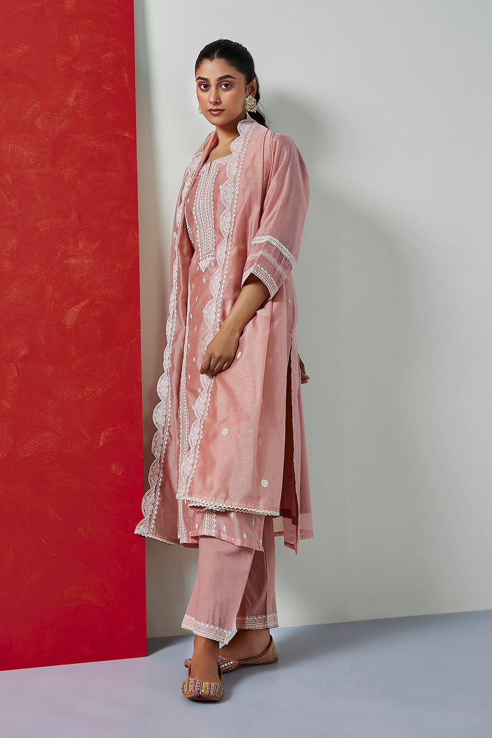 Zariya Pink Embroidered Chanderi Suit Set | HER-388