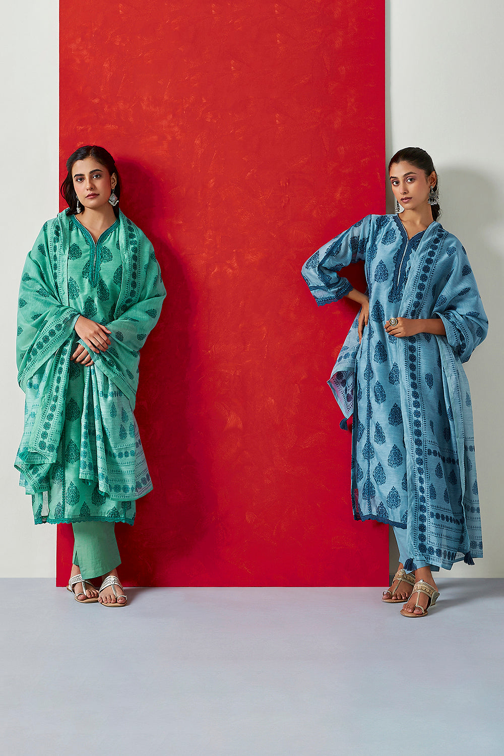 Tehzeeb ‘Powder Indigo Blue’ Chanderi Suit Set | HER-411