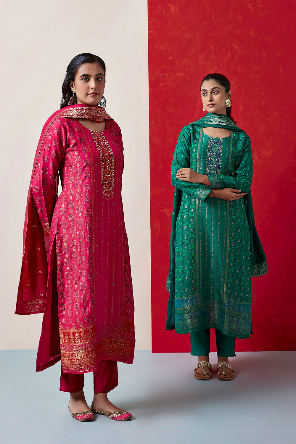 Green Dola Jacquard Suit Set | HER-417