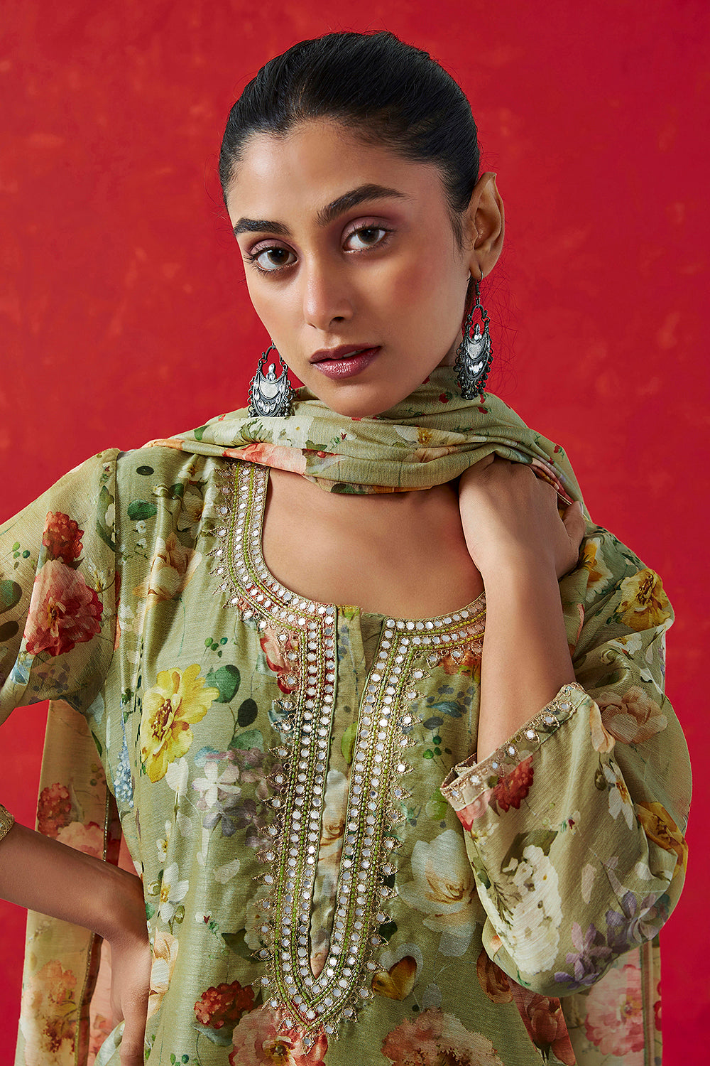 Pastel Green Chanderi Suit Set | HER-407