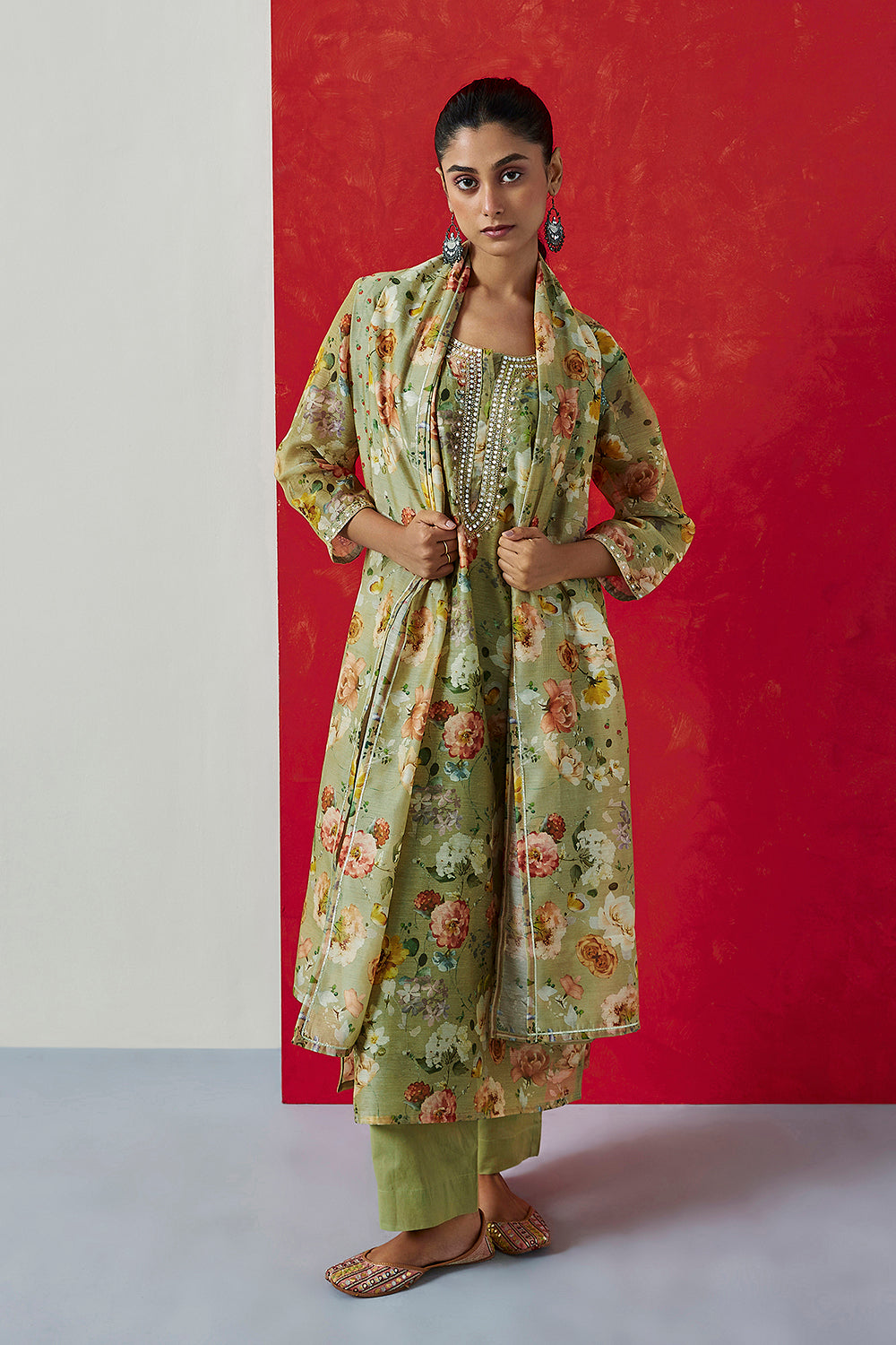 Pastel Green Chanderi Suit Set | HER-407