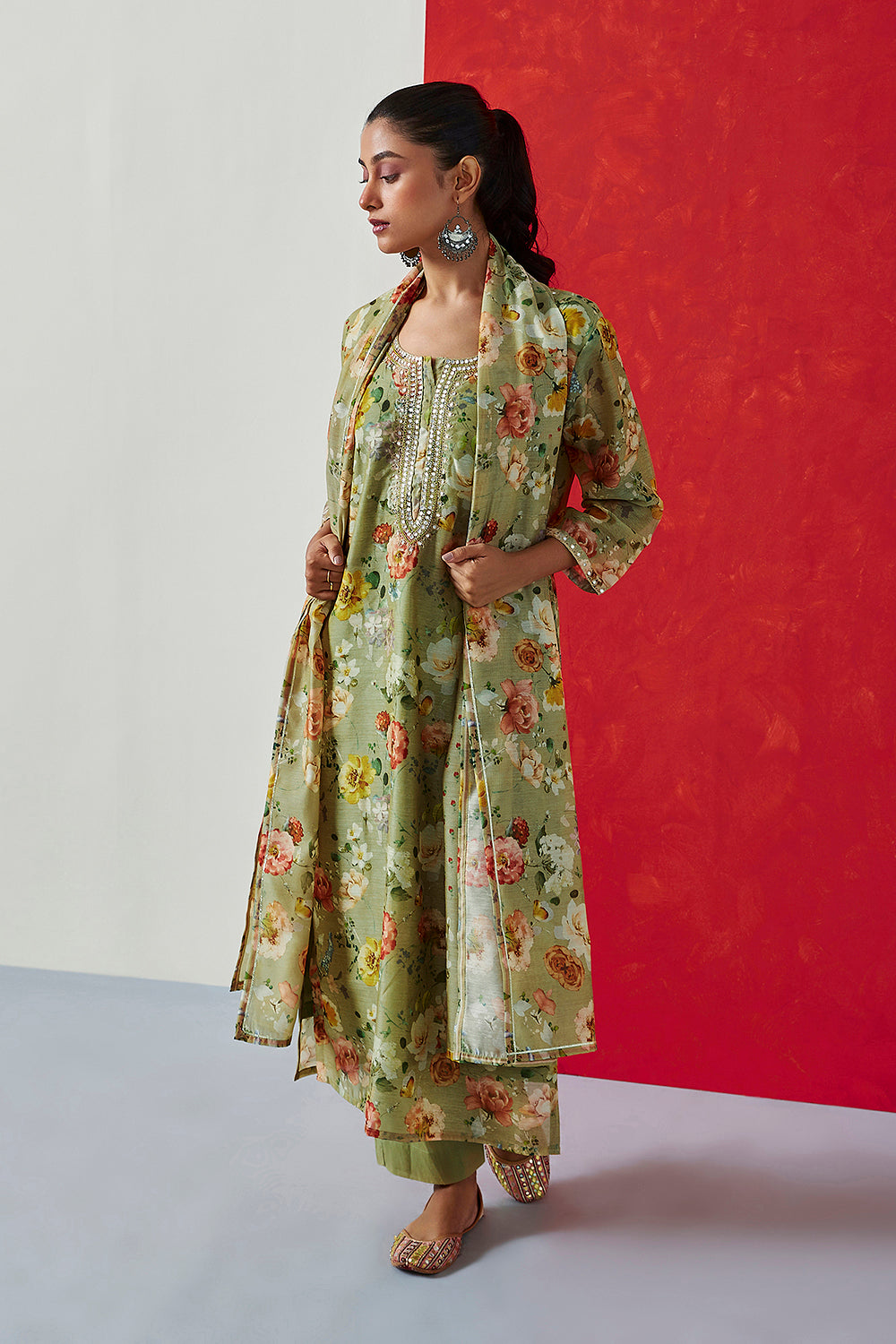Pastel Green Chanderi Suit Set | HER-407