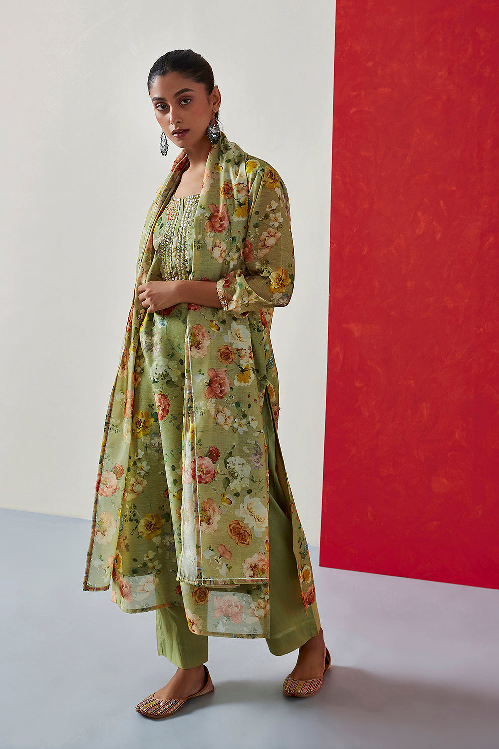 Pastel Green Chanderi Suit Set | HER-407