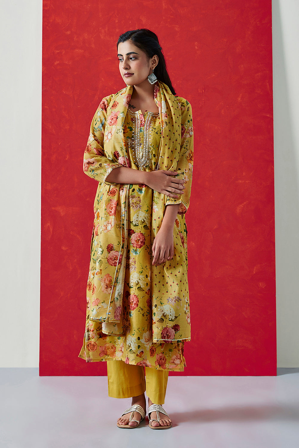 Yellow Chanderi Suit Set | HER-407