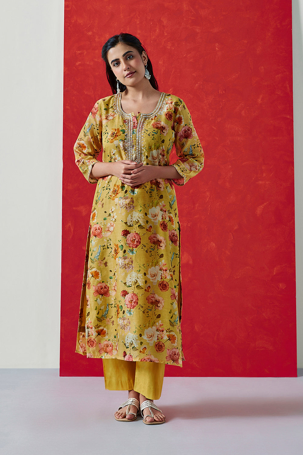 Yellow Chanderi Suit Set | HER-407