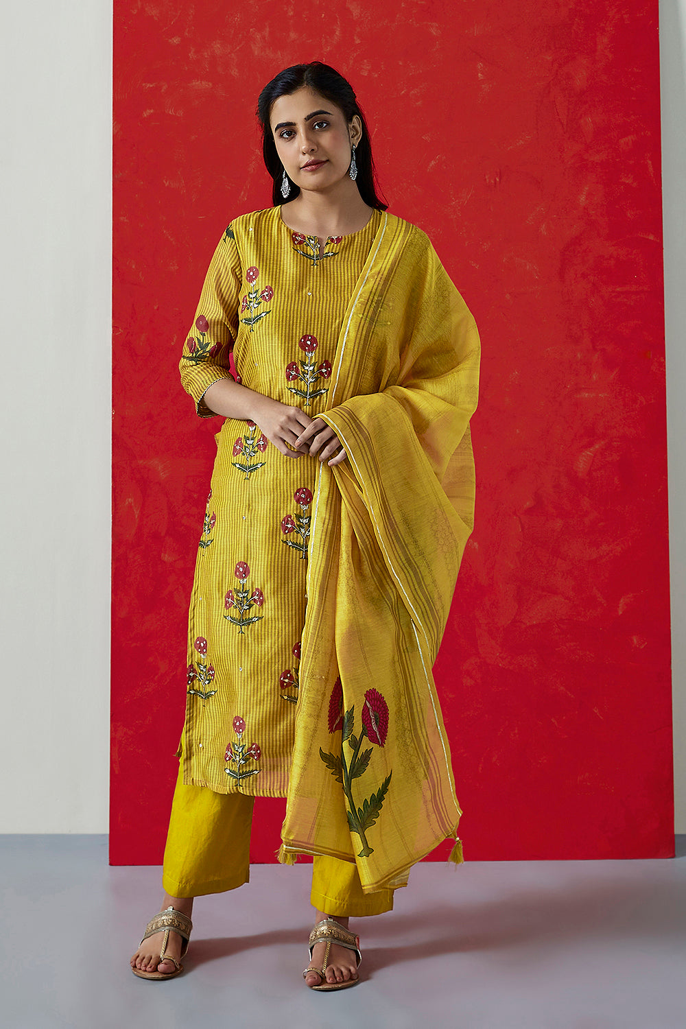 Mustard Chanderi Suit Set | HER-395