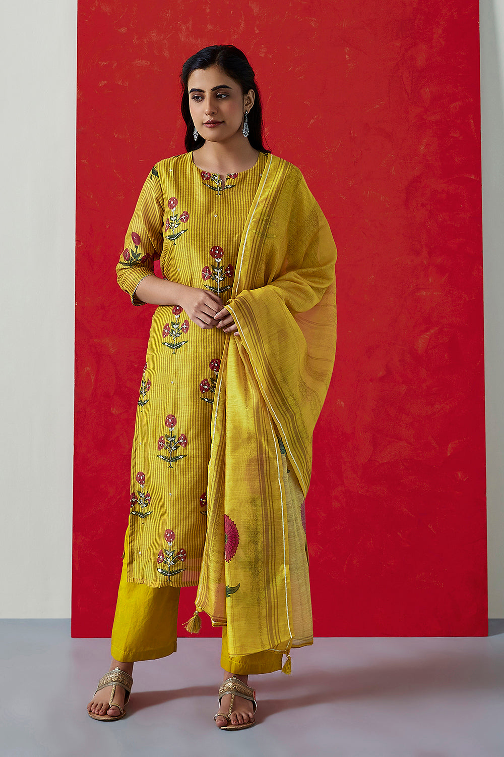 Mustard Chanderi Suit Set | HER-395