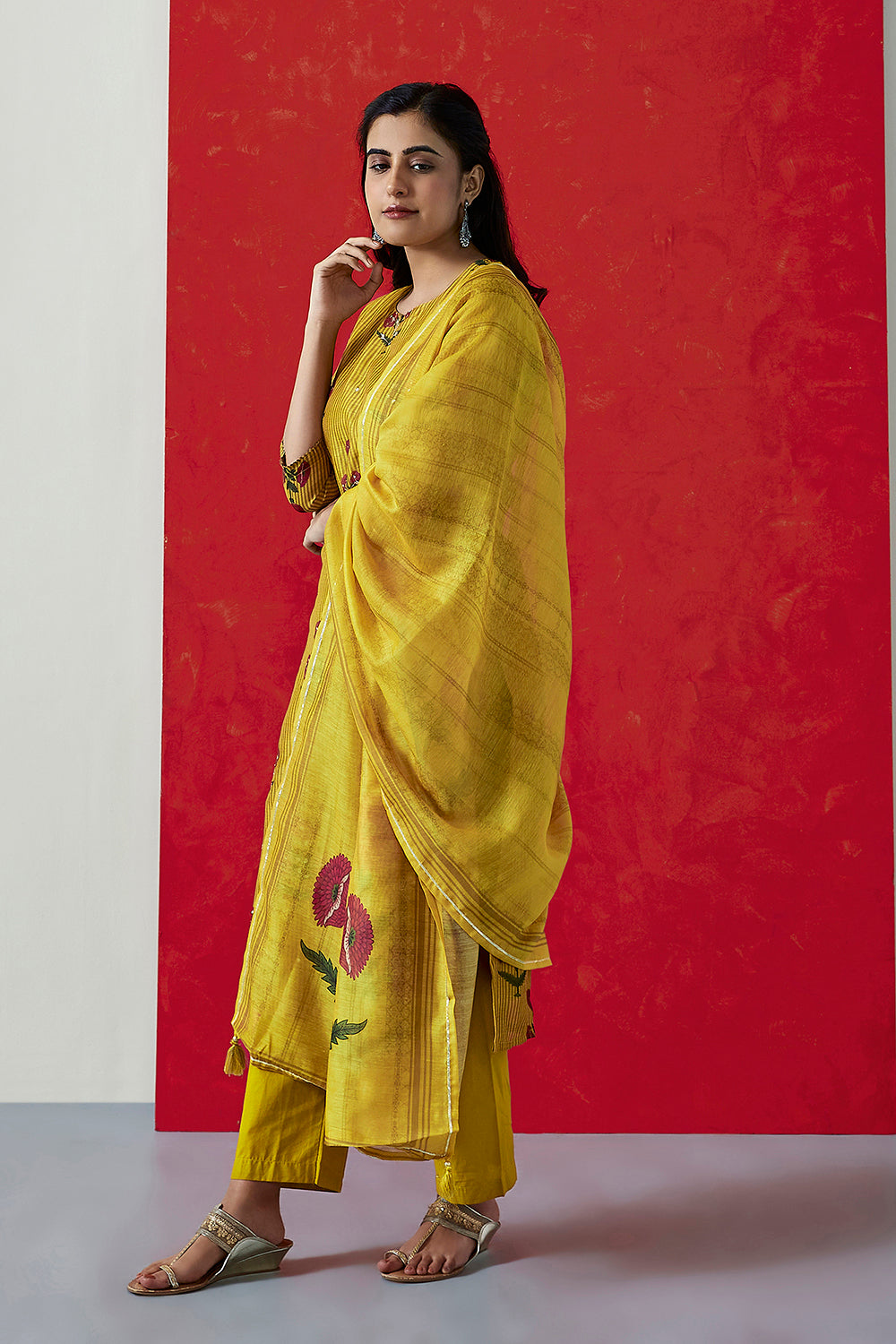 Mustard Chanderi Suit Set | HER-395