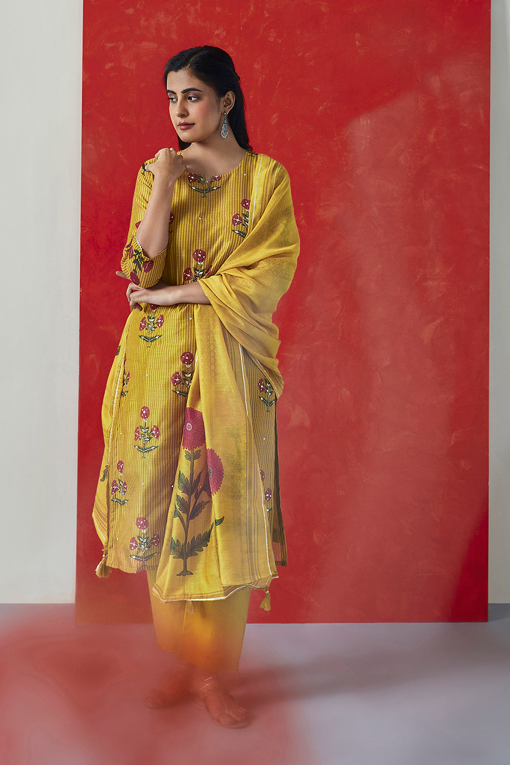 Mustard Chanderi Suit Set | HER-395