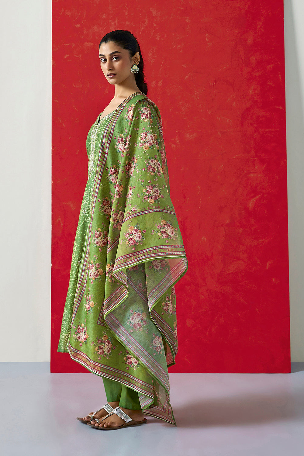 Green Chanderi Suit Set | HER-412