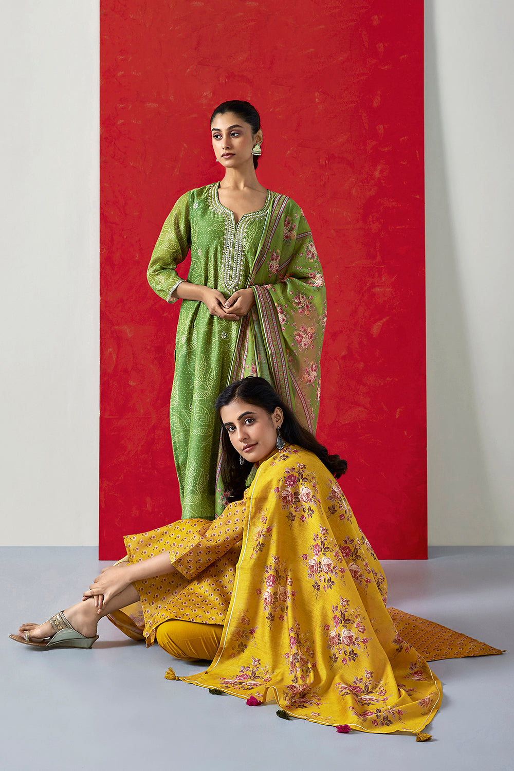 Green Chanderi Suit Set | HER-412