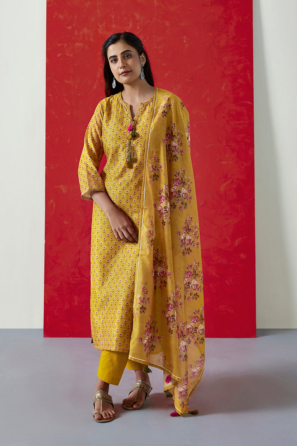 Yellow Chanderi Suit Set | HER-410